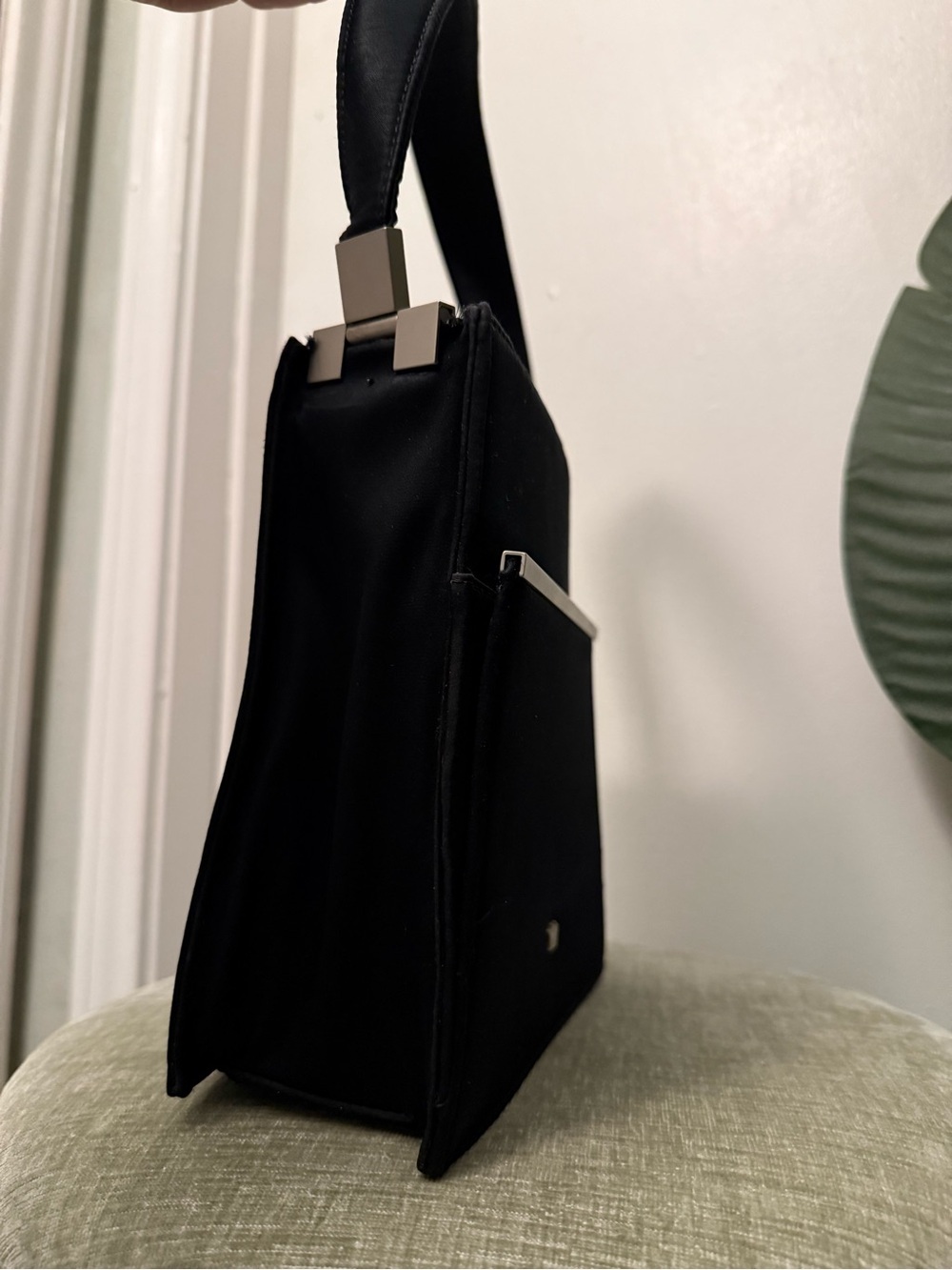Vintage Elaine Turner Designs Black Structured Shoulder Bag Red Interior Y2K - Picture 15 of 16